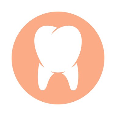 İnsan dişi işareti. Beyaz arka plan üzerinde izole gölge ile gül daire diş simgesi. Düz bir tarzda diş sembolü. Hisse senedi vektör çizim. 