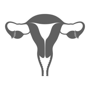 Simge kadın üreme organları. Beyaz arka plan üzerinde izole gri işareti rahim. Kadın üreme sistemi sembol düz bir tarzda. Hisse senedi vektör çizim. 