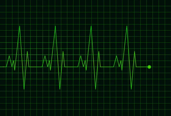 Latidos Cardíacos Del Cardiograma Electrocardiograma Línea Verde Abstracto Rejilla Verde — Vector de stock