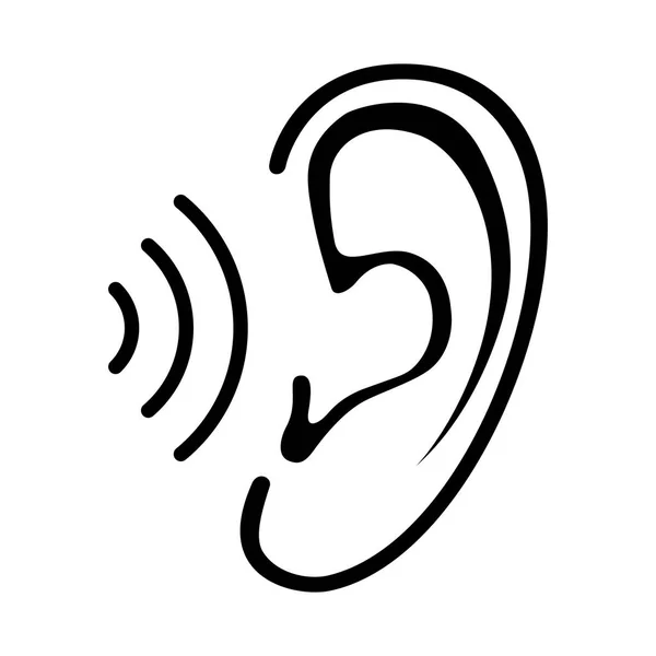 サウンド ウェーブと耳アイコン 白い背景の分離記号 グラフィックやウェブ デザインのシンボル ベクトル図 — ストックベクタ
