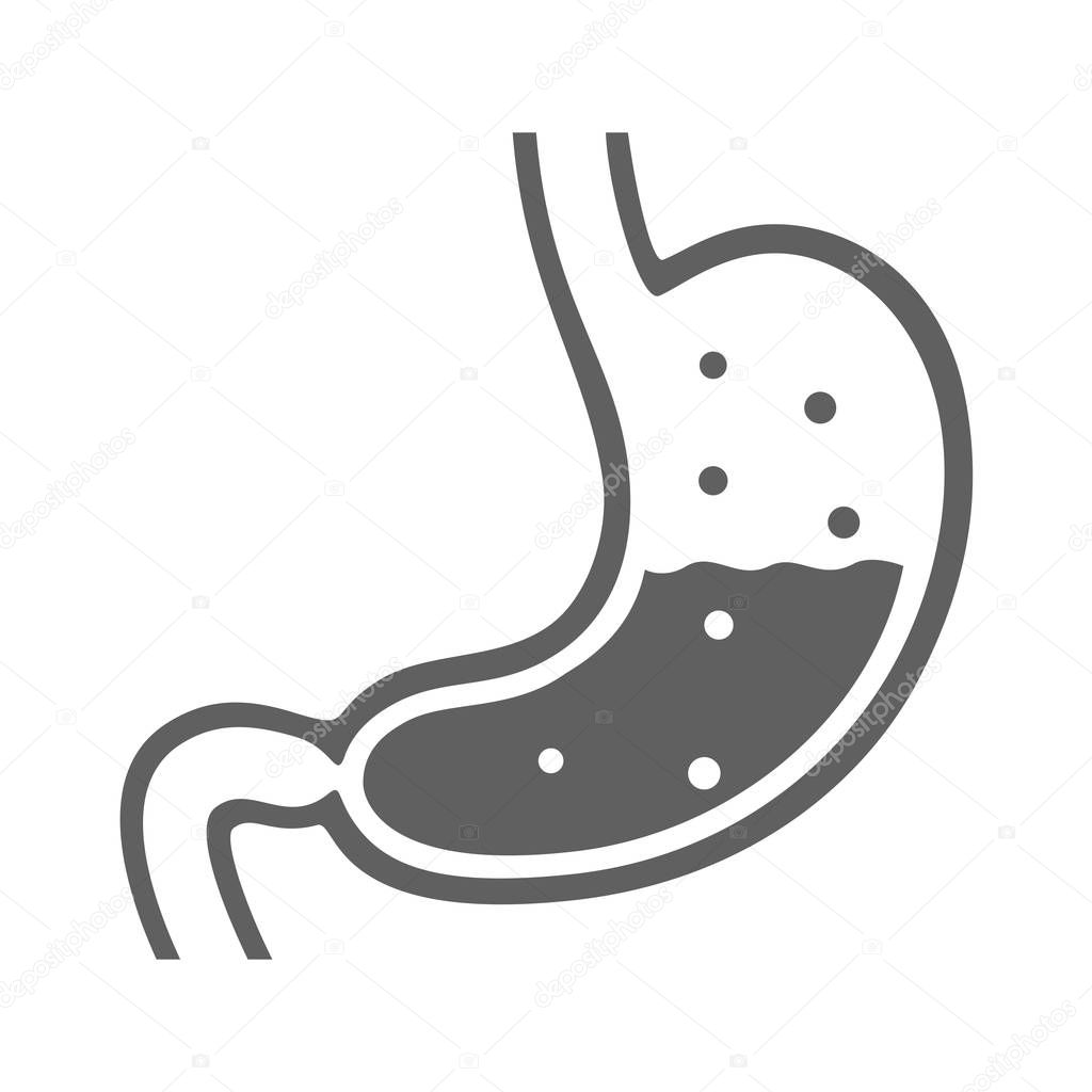 Stomach icon. Stomach gas, gastric acid. Isolated medical symbol on white background. Vector illustration