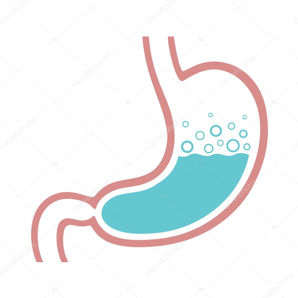 Stomach icon. Stomach gas, gastric acid. Isolated medical symbol on white background. Vector illustration