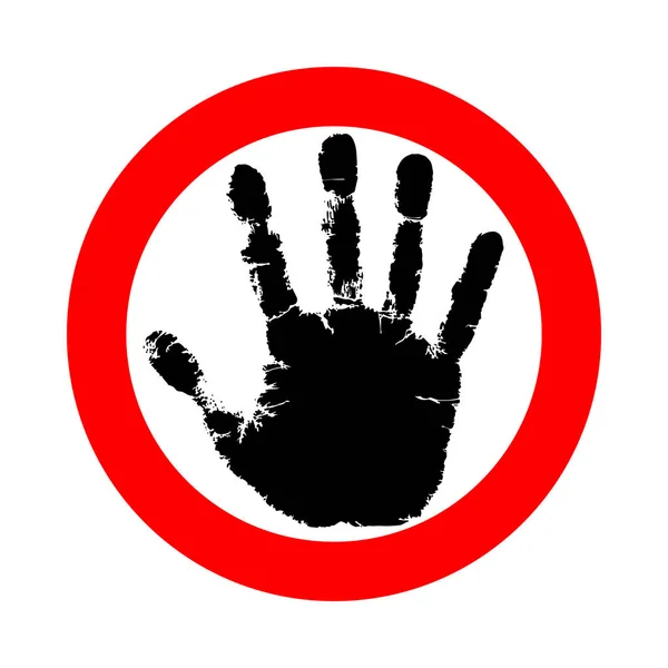 Symbole Signe Stop Timbre Rouge Avec Main Noire Icône Abstraite — Image vectorielle