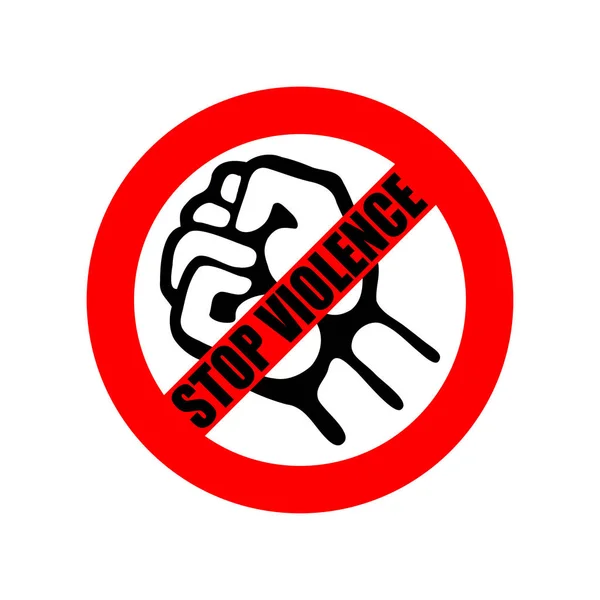 Simbol Firma Detener Violencia Prohibición Roja Firma Puño Negro Texto — Vector de stock