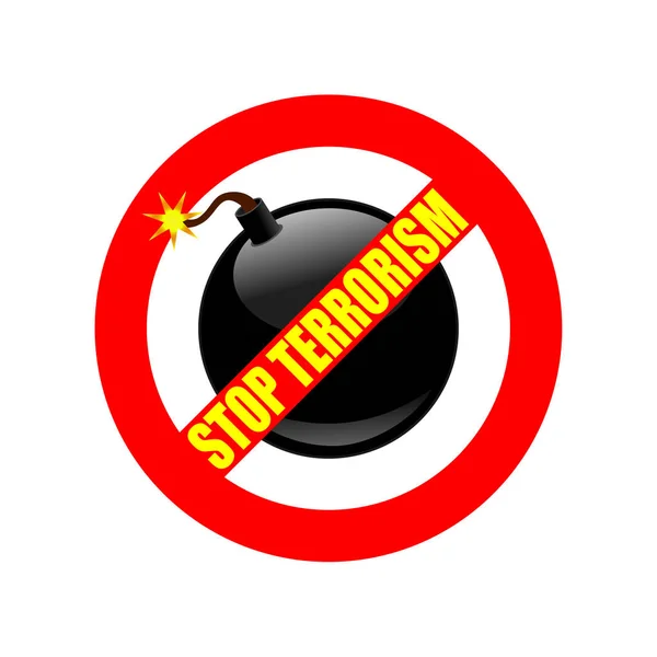 Simbol Firma Para Detener Terrorismo Prohibición Roja Firma Sobre Bomba — Vector de stock