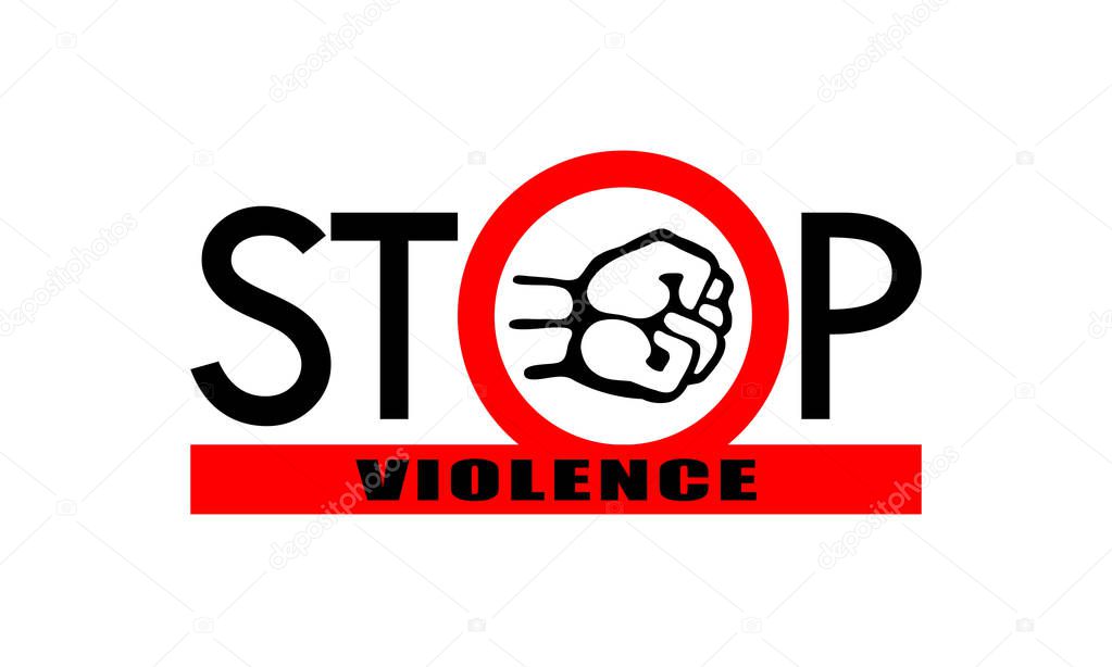 Symbol or sign stop violence. Fist in the red circle and red line with text 