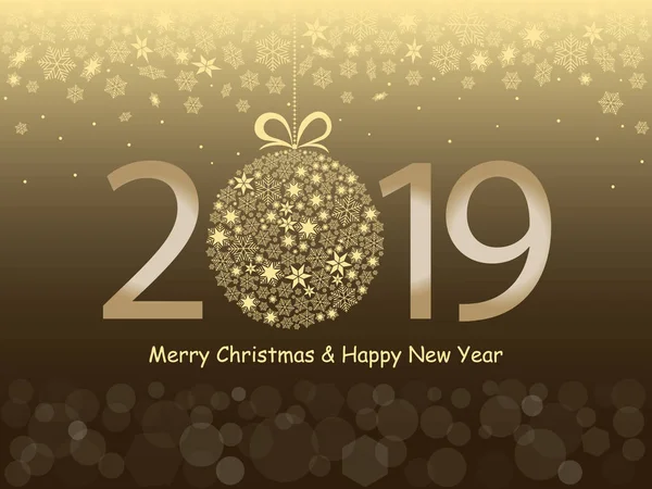 Feliz Navidad Feliz Año Nuevo 2019 Saludando Diseño Oro Ilustración — Vector de stock