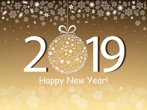Feliz Año Nuevo 2019 Saludando Diseño Oro Ilustración Vectorial Con — Vector de stock