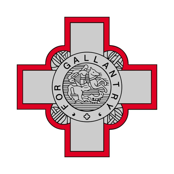英国乔治十字架的标志 马耳他国旗上的符号 白色背景上的独立符号 边缘红色边界银色标志 抽象向量例证 — 图库矢量图片