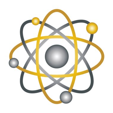 Atom izole üzerinde beyaz arka plan oturum açın. Atom sembolü, kimya ve bilim araştırma. Vektör çizim