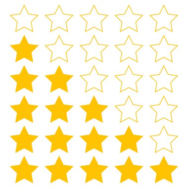 Yıldız derecelendirmeleri için ayarlamak. Müşteri ürün ve hizmet oy verildi. Simgeler uygulamalar ve Web siteleri için düz tasarım Müşteri değerlendirmeleri