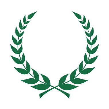 Laurel wreath icon. Emblem made of laurel branches. Laurel leaves symbol of high quality olive plants. Green sign isolated on white background. Vector illustration clipart