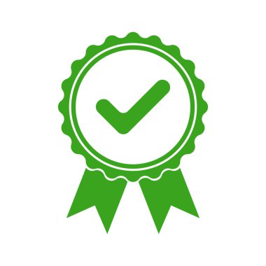 Yeşil simge onaylı veya madalya sertifikalı. Beyaz arka plan üzerinde izole. Düz tasarlamak vektör.