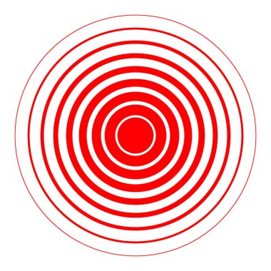 Ağrısı işaret yüzük. Simge konumları ve büyüme fiziksel ağrı, acı ve vücut bozukluğu, yaralanma, hastalık. Beyaz arka plan üzerinde izole kırmızı simgeyle gösterilir. Vektör çizim