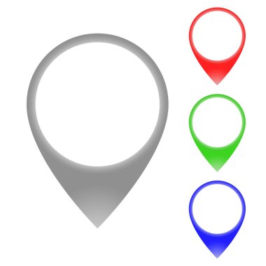 Beyaz arka plan üzerinde izole harita işaretçiler ayarlamak renkli işareti. Noktası simgesi tasarım eşleyin. Vektör çizim.