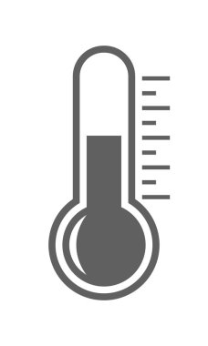 Beyaz arka plan üzerinde izole işareti termometre. Web sitesi, uygulama veya infographics malzemeler için simge termometre düz tasarım. Sıcaklık ölçüm imzala. Vektör çizim