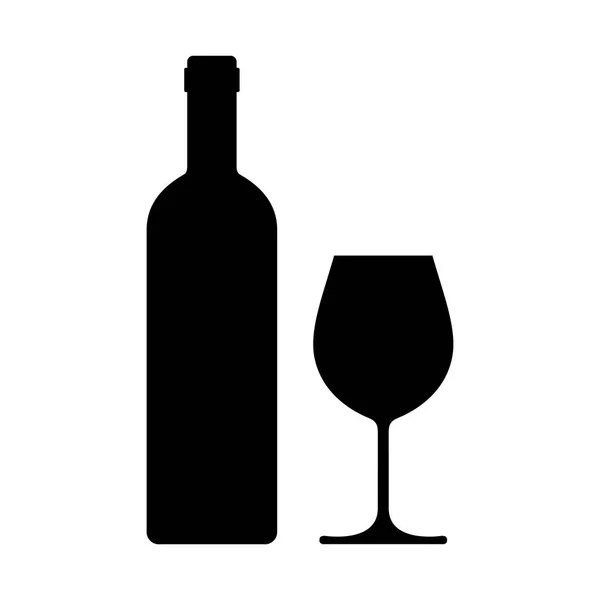 Bouteille Vin Avec Icône Verre Vin Isolé Sur Fond Blanc — Image vectorielle