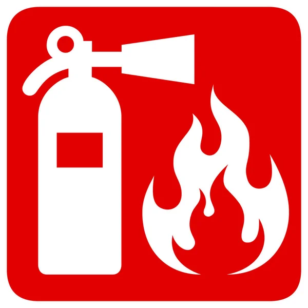 火災安全の白い背景の赤い旗が分離されました 消火器と炎のシンボル ベクトル図 — ストックベクタ