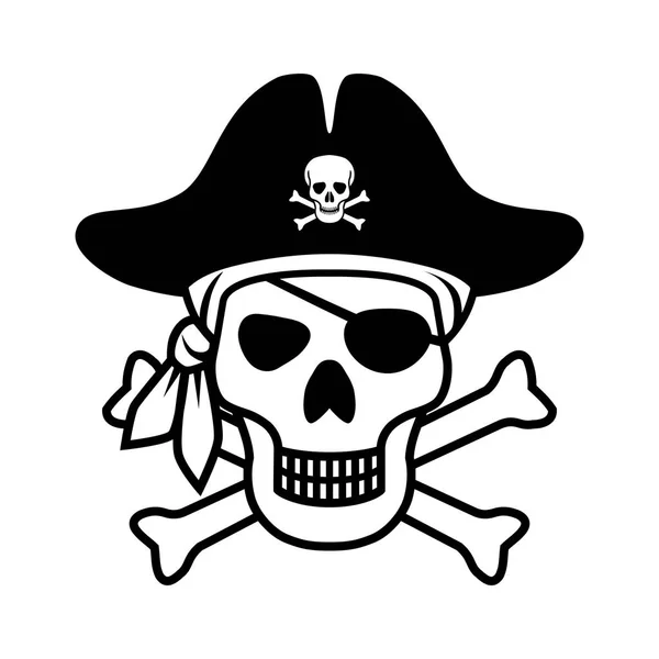 符号乔莉 罗杰图标海盗头骨被查出在白色背景 用头巾 海盗帽和骨头来签署头骨 单色矢量插图 — 图库矢量图片