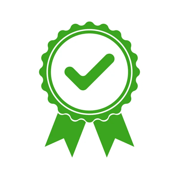 Зелена Ікона Затверджена Або Сертифікована Медаль Ізольовані Білому Тлі Плоский — стоковий вектор