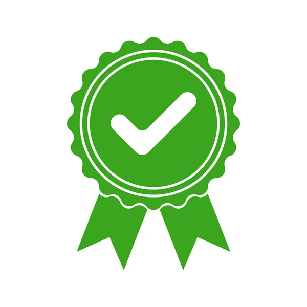 Зелена Ікона Затверджена Або Сертифікована Медаль Ізольовані Білому Тлі Плоский — стоковий вектор