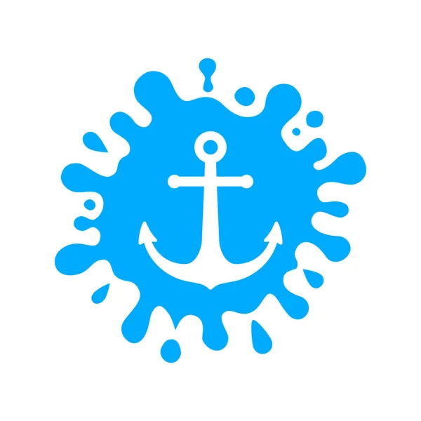 Símbolo Ancla Salpicadura Agua Mar Logo Agua Salpicada Azul Aislada — Vector de stock