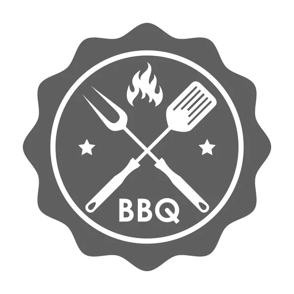 Stempel Bbq Platte Ontwerp Meld Gekruiste Barbecue Gereedschap Met Vlam — Stockvector