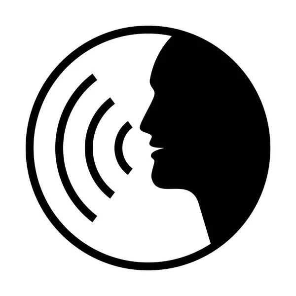 Comando Vocale Icona Con Onde Sonore Firma Uomo Parlante Silhouette — Vettoriale Stock