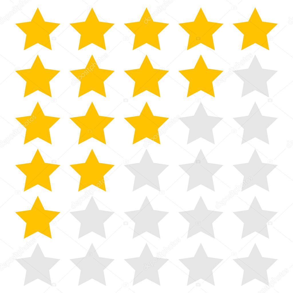 Stars set for ratings. Customer product and service ratings. Icons reviews customer in flat design for apps and websites