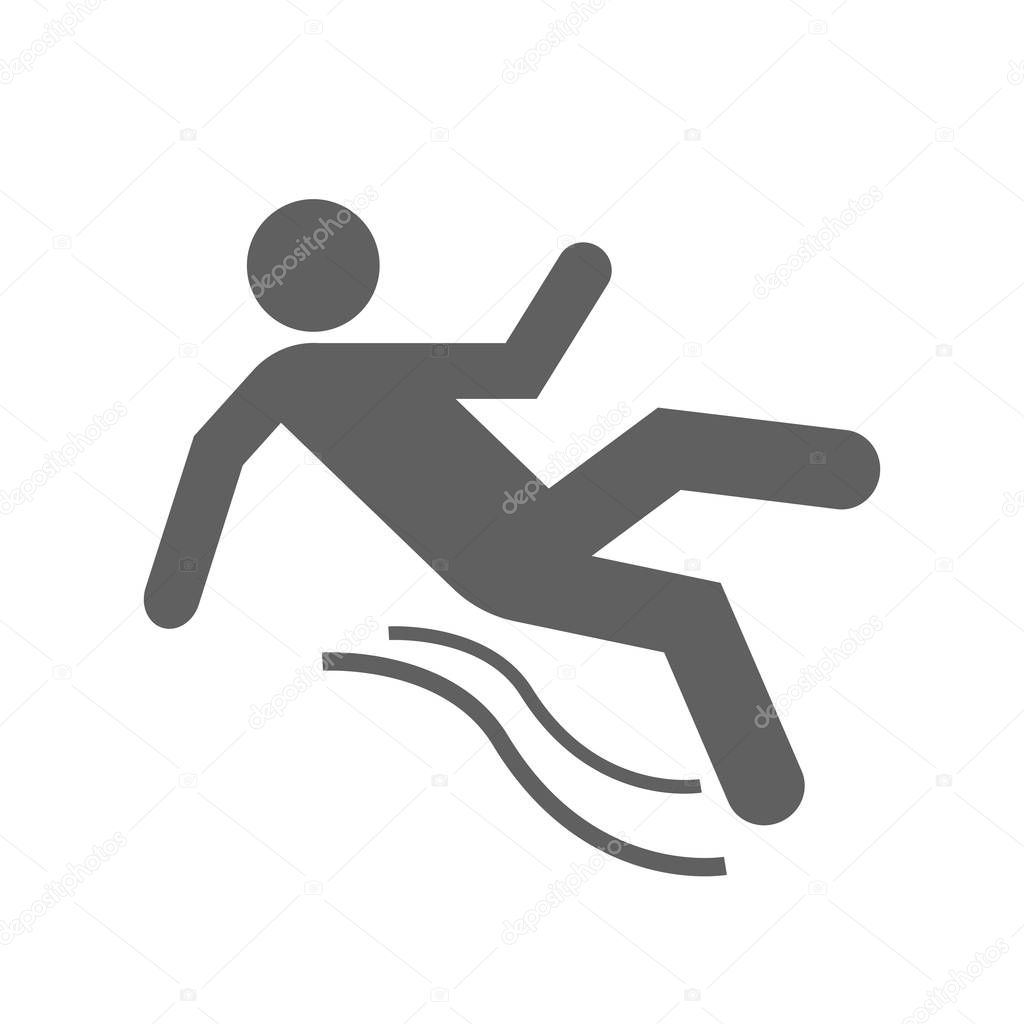 Isolated icon silhouette of a falling man on white background. Wet the floor. Vector illustration