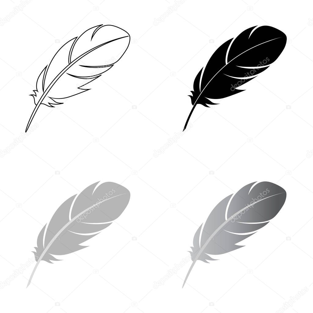 Set symbols feathers. Isolated abstract icons feathers on white background. Signs feathers vector illustration