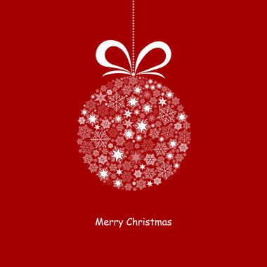 Bir Noel top vektör çizim şeklinde kar taneleri ile neşeli Noel kartıyla