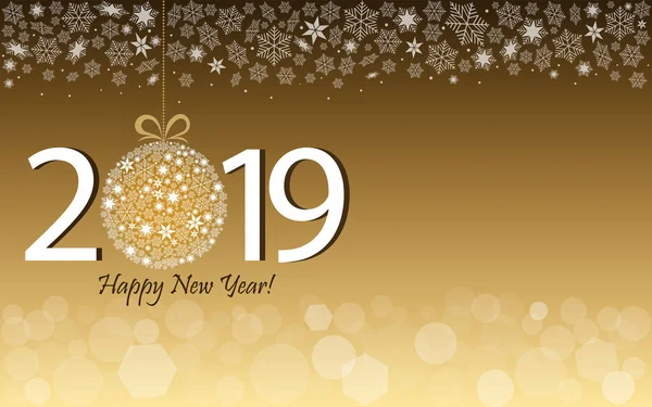 Feliz Año Nuevo 2019 Saludando Diseño Oro Ilustración Vectorial Con — Vector de stock