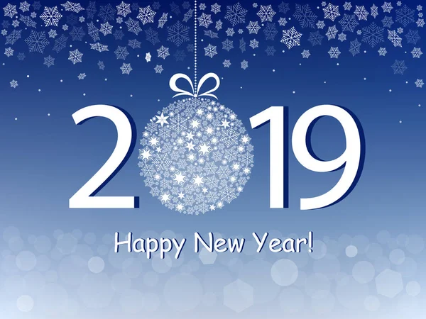 Feliz Año Nuevo 2019 Saludo Diseño Azul Ilustración Vectorial Con — Vector de stock