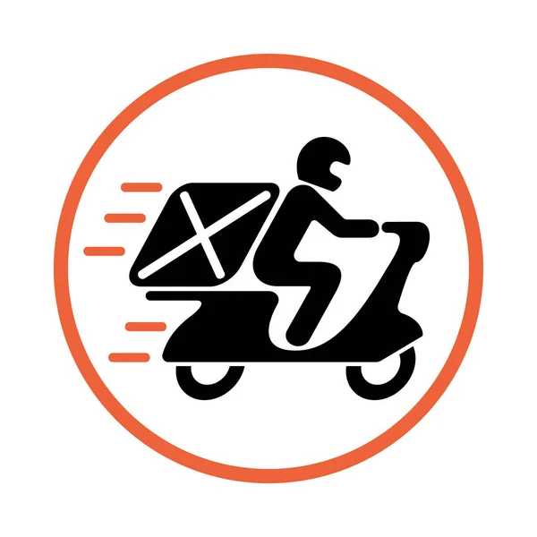 Shipping Symbol Icon Fast Delivery Man Motorcycle Pictogram Flat Design — Stock Vector