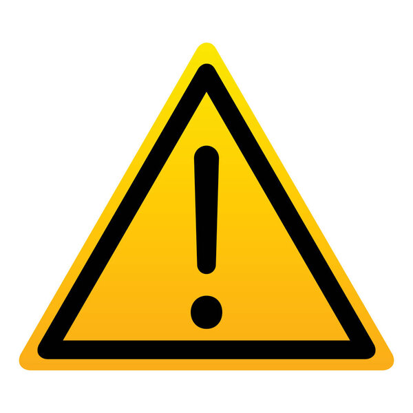 Sign attention. Danger, warning, hazard symbol. Isolated yellow triangle with exclamation sign on white background. Vector illustration.