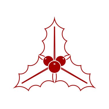 Noel ökse otu yaprakları ve meyveleri ile. Renk düz simgesi beyaz arka plan üzerinde izole. Vektör çizim