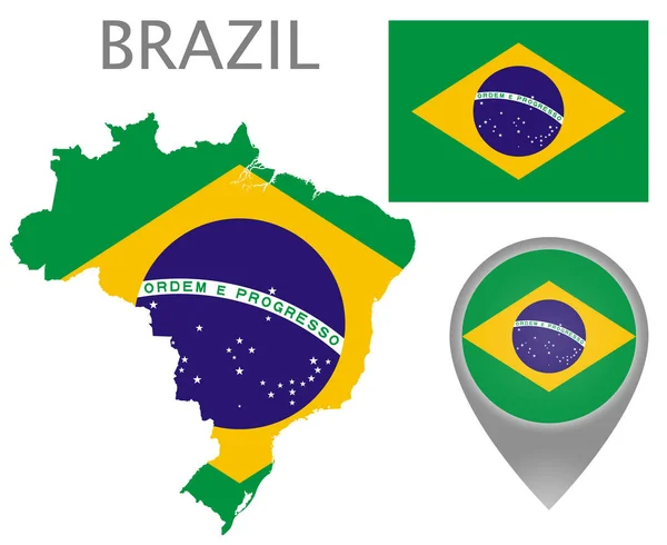 다채로운 플래그 포인터와 브라질 브라질 국기의 색상에 매핑합니다 일러스트 — 스톡 벡터