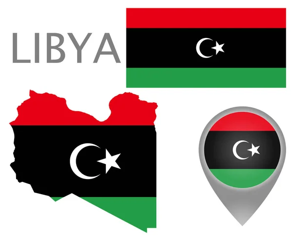 Bandiera Colorata Mappa Puntatore Mappa Della Libia Nei Colori Della — Vettoriale Stock