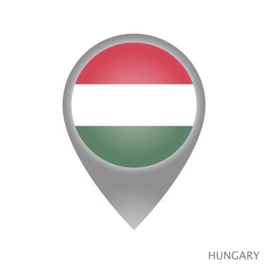 Harita göstergesi ile Macaristan bayrağı. Harita için renkli işaretçi simgesi. Vektör çizim.