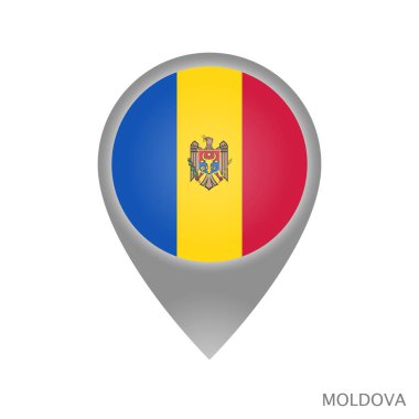 Harita göstergesi Moldova bayrağı ile. Harita için renkli işaretçi simgesi. Vektör çizim.