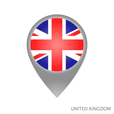 Harita göstergesi İngiltere bayrağı ile. Harita için renkli işaretçi simgesi. Vektör çizim.