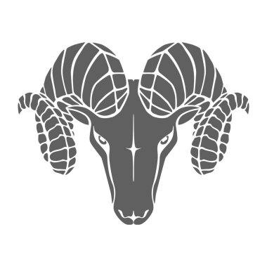 Simge koç. Sembol argali. Siyah işareti beyaz arka plan üzerinde izole ram kafa. Soyut düz vektör çizim