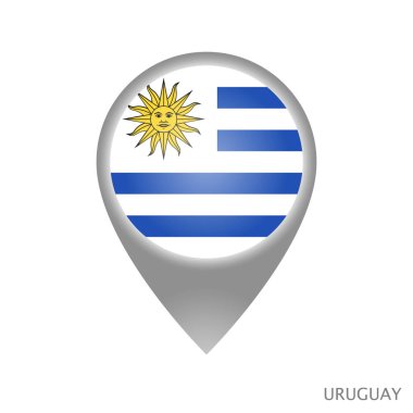 Harita göstergesi ile Uruguay bayrağı. Harita için renkli işaretçi simgesi. Vektör çizim.
