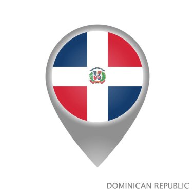 Harita göstergesi Dominik Cumhuriyeti bayrağı ile. Harita için renkli işaretçi simgesi. Vektör çizim.