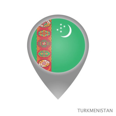 Harita göstergesi Türkmenistan bayrağı ile. Harita için renkli işaretçi simgesi. Vektör çizim.