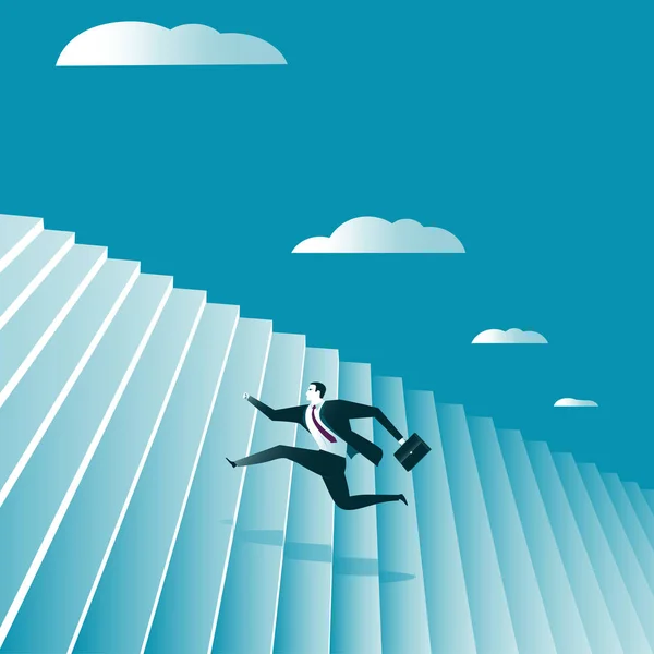 Hombre Negocios Corriendo Por Las Escaleras Símbolo Ambición Motivación Éxito — Vector de stock
