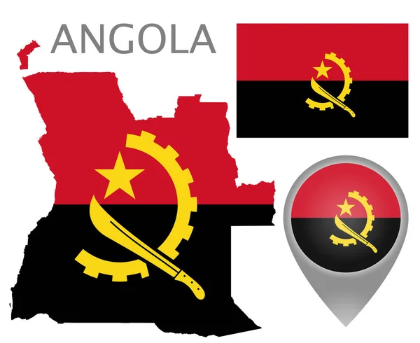 Bandera Colorida Puntero Mapa Mapa Angola Los Colores Del Angoleño — Vector de stock