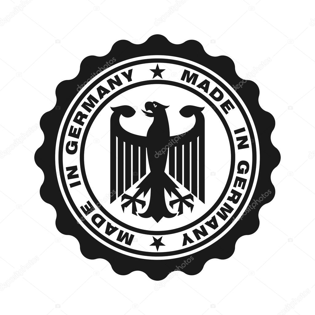 Stamp with text made in Germany. Logo german quality. Eagle in centre stamp. Icon premium quality. Label made in Germany. Vector illustration