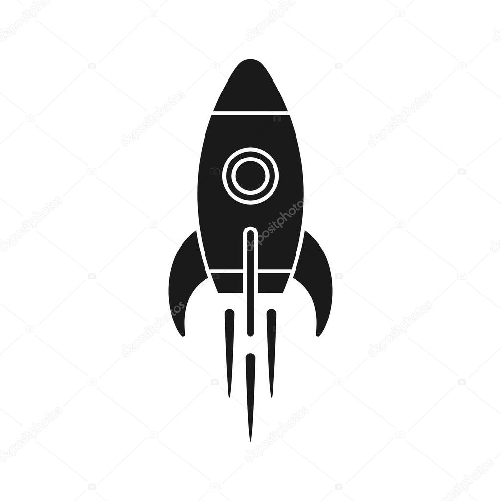 Rocket icon. Sign flying spaceship. Isolated symbol spacecraft on white background. Vector illustration